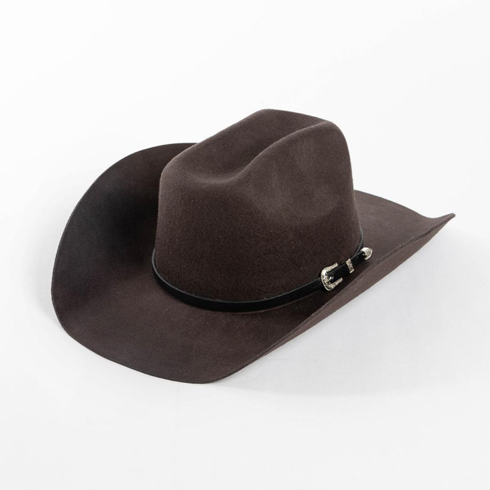 Europe, America, Autumn and Winter New Fashion Casual Belt Buckle Upturned Edge Big Brim Wool Felt Denim Hat Outdoor Warm Top Hat Tide
