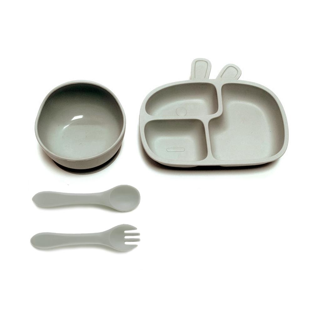 4pcs Infant PlateInfant BowlSuction CupSilicone CompartmentFeeding ToolsSet of Drop-proof plus Scald-proof Tableware