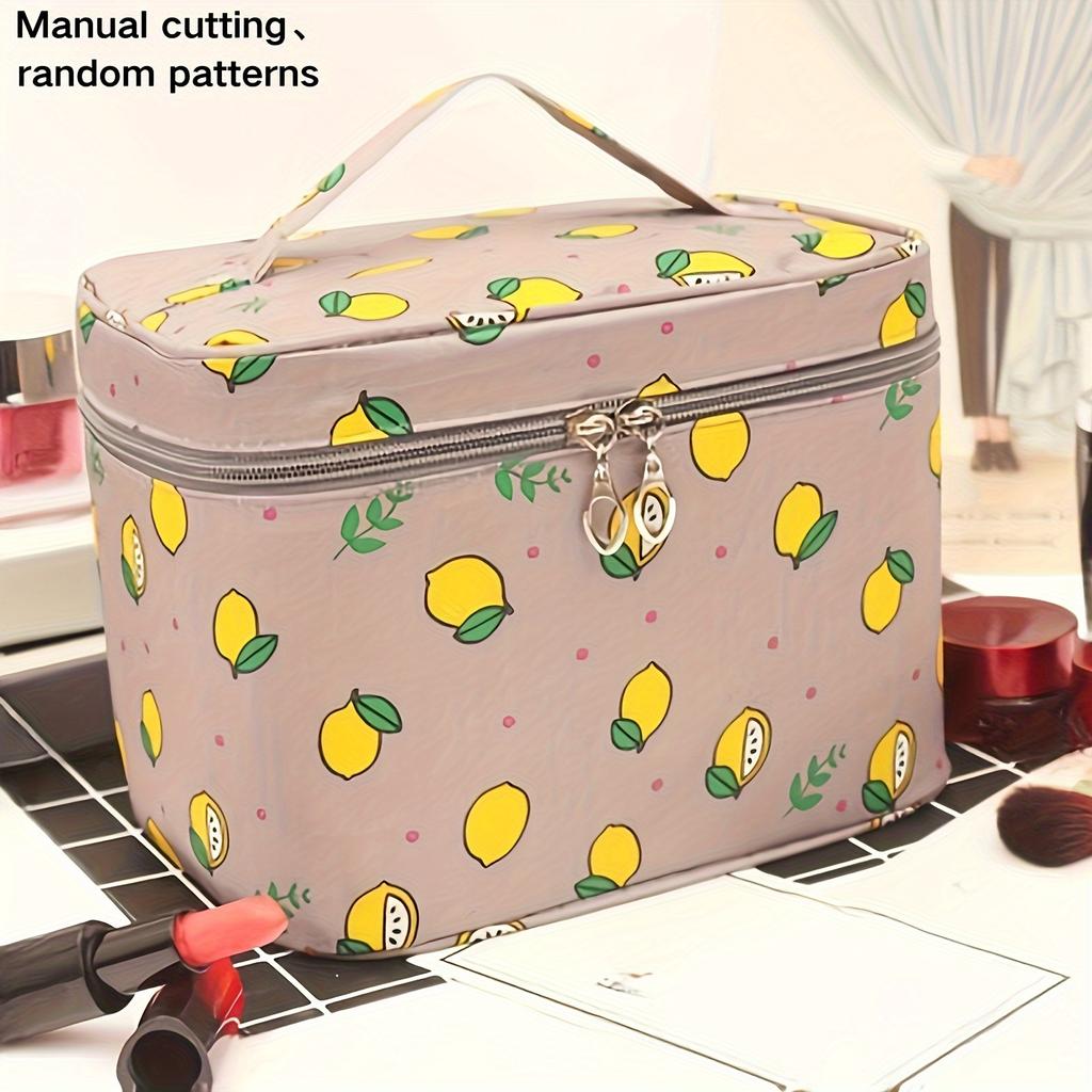 1 stuk schattige roze en witte make-uptas met chevronprint en handvat - Duurzame, draagbare reis-make-up organizer met meerdere vakken voor damescosmetica