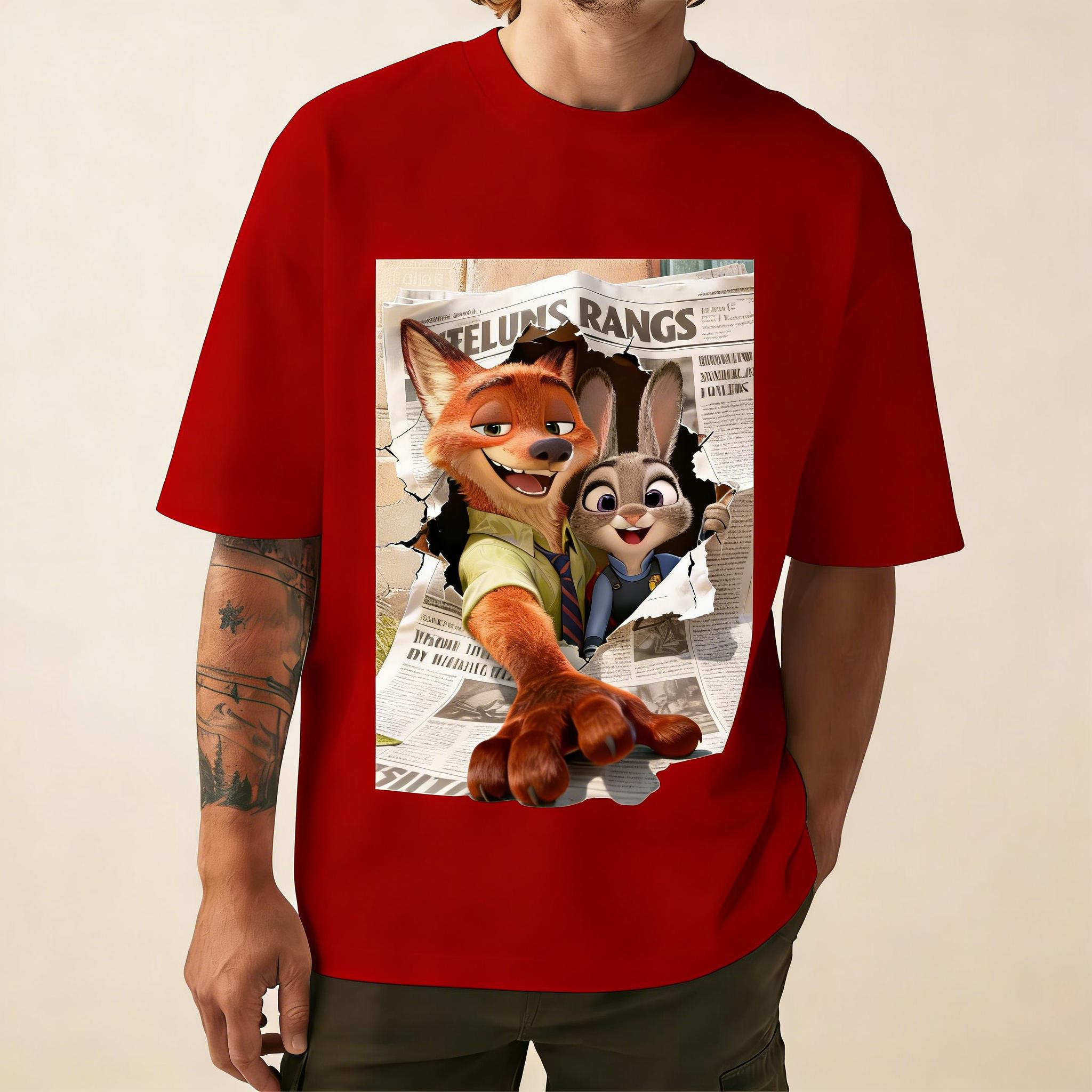 

Summer Oversized Disney Zootopia Anime Printed Tshirt for Men and Women Fashionable Casual Cotton Parentchild Top Cute Style S