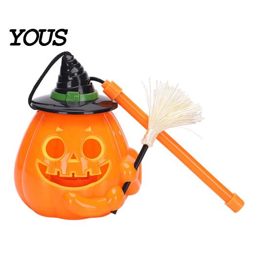 Lightweight Pumpkin Prop Glowing Halloween Lantern, Jack O Lantern with Witch Hat Broom, Light Spooky Night Party Up Decor, Trick or Treat for