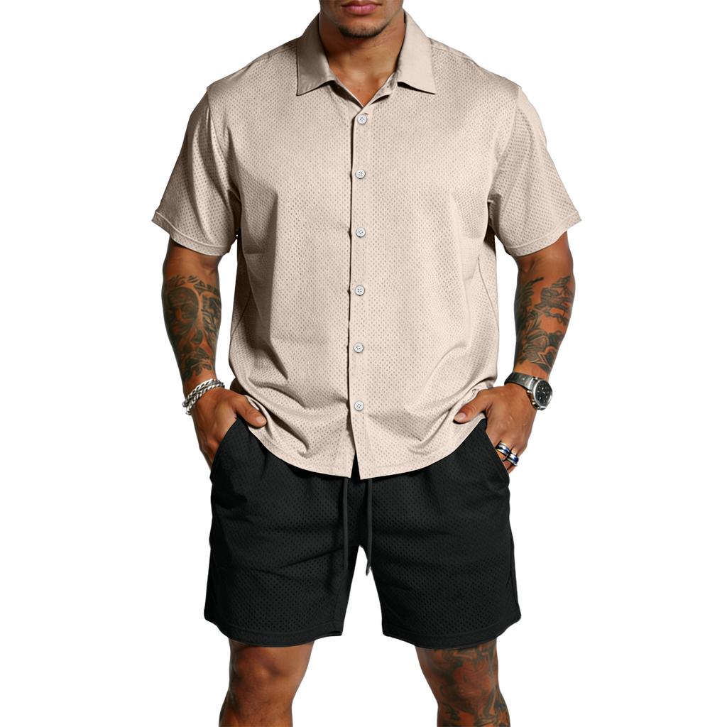 Men's Casual Lightweight Breathable Short-Sleeve Shirt And Shorts Set