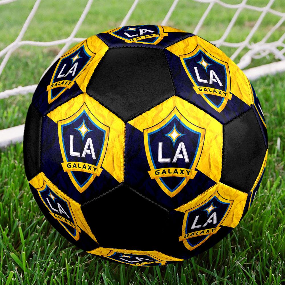 LA Galaxy Size 5 Soccer Ball, Machine-Stitched PVC, Durable & High Bounce, All Ages Fit, Fan Merchandise, Matches & Outdoor Use.