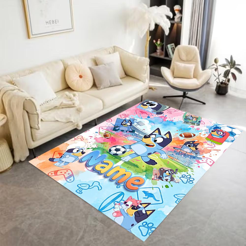 Bluey's Soccer Celebration Personalized Text Floor Mat Suitable for Dining Room Decorate Room Kitchen Bedrooms Anti-slip Rug Office Home Decor