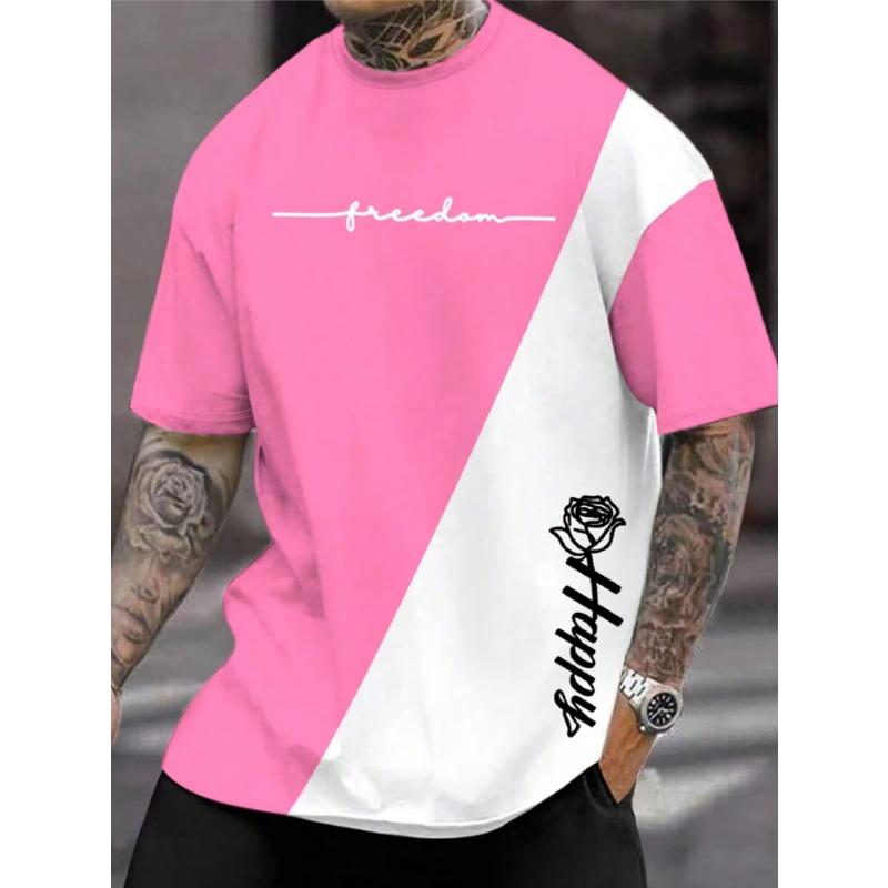 

Летняя мужская футболка с графическим принтом в виде букв и роз, футболка с короткими рукавами для мужчин, футболки Harajuku, повседневная футболка с круглым вырезом 5XL
