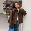 Vintage Brown Suede Moto Jacket Women Short Style Trendy Coat