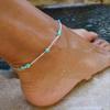 Dww-Perle Ankle Blue Silver Ankle Bracelet Chain Beach Foot Jewelry Adjustable for Women Girls