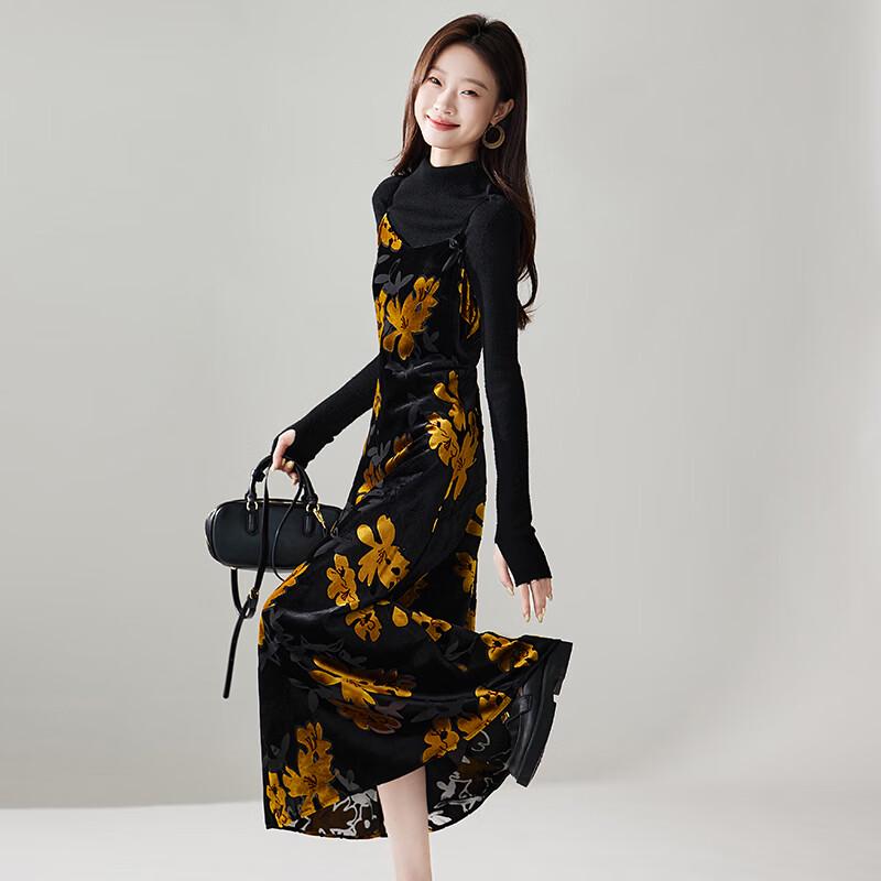 SOFSIL V-Neck Velvet Floral Camisole Dress XL