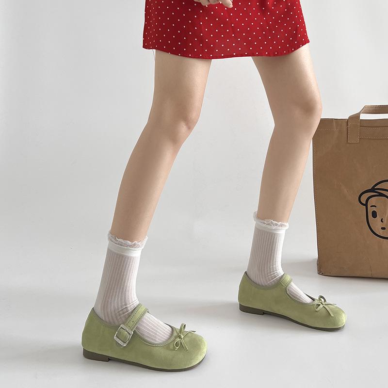 Silver French ballet style light mouth flat-soled single shoes women's 2025 new summer skirt bow Mary Jane shoes