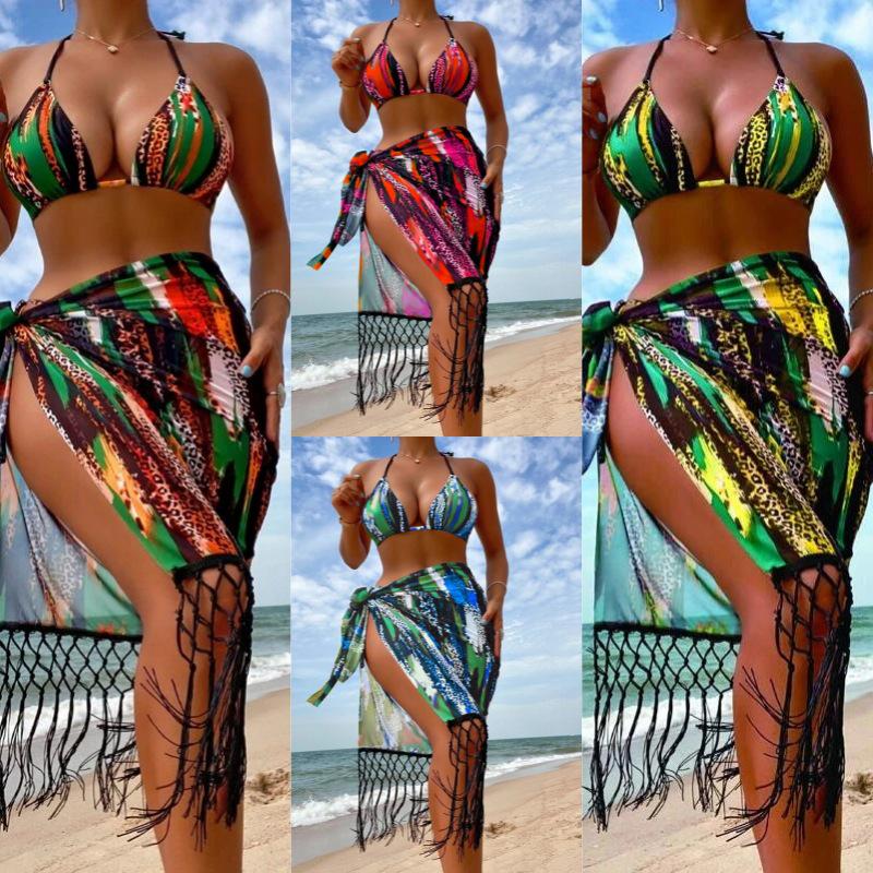 

2024 European & American Three-Piece Long Dress Swimsuit: Women s Cross-Border Bikini Medium зелёный