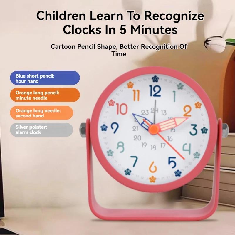 Silent Metal Alarm Clock with Night Light & Educational Features, Minimalist Quartz Clock for Student Desk and Office Decor