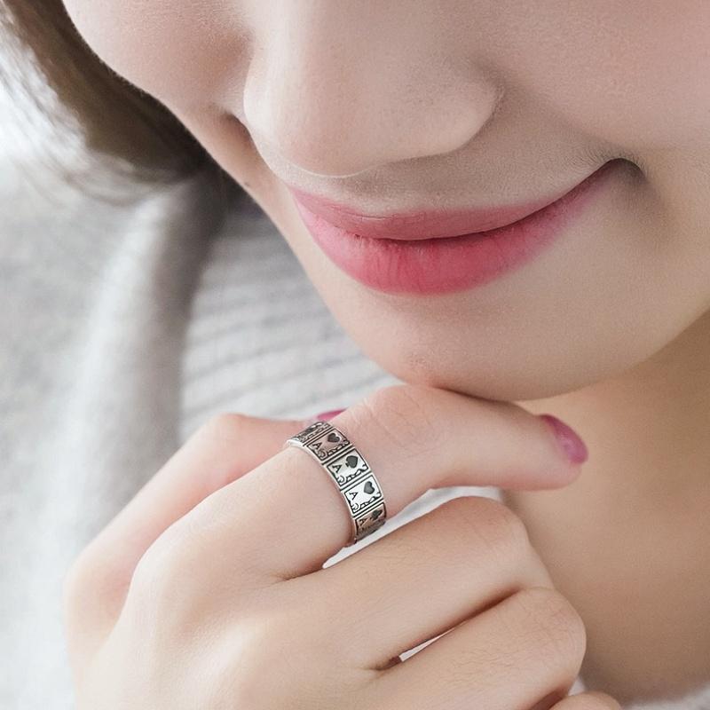 Buyee 925 Sterling Silver Couples Ring Finger Elegant Gray Poker Open Ring for Woman Men Unique Fashion Fine Jewelry Circle