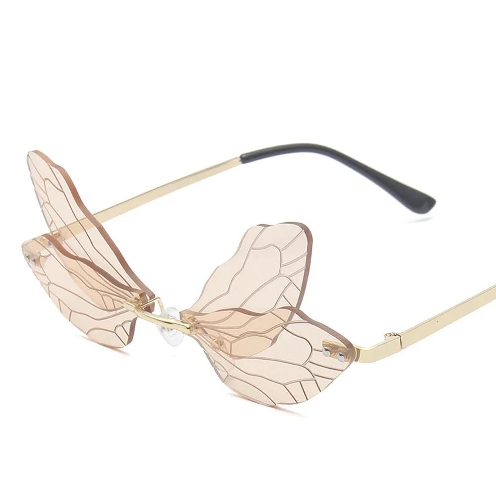 

Trendy Rimless Sunglasses With Vintage Dragonfly Wings For Women And Men As Picture