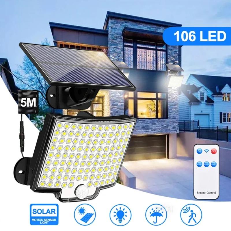 High Power 106LED Solar Outdoor Wall Lamp Waterproof LED Security Lights with 3 Modes Sensor Solar Flood Wall Lamp For Courtyard