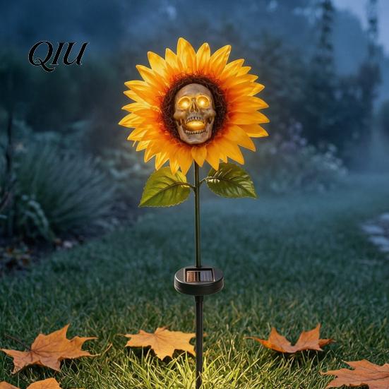 Solar Garden Lights Outdoor Waterproof Stake Light, Gothic Skull And Sunflower Statue Lamp, Halloween Decor LED Landscape for Patio Lawn Yard Pathway