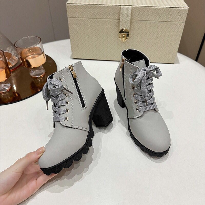 

Женская обувь больших размеров-Женские ботинки на высоком каблуке Ботинки Мартина Одинарные ботинки Детские ботинки на шнуровке на платформе Короткие ботинки Мода 42 светло-серый