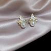 Elegant French Retro Floral Pearl Earrings - Geometric, Versatile, High-End Design for Women