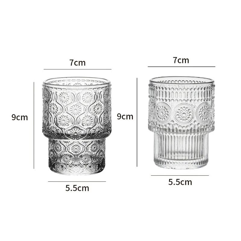 200ml Latte Coffee Cups Retro Sunflower Pattern Glass Cup Creative Wine Glass Transparent Juice Beverage Cups Drinking Glasses