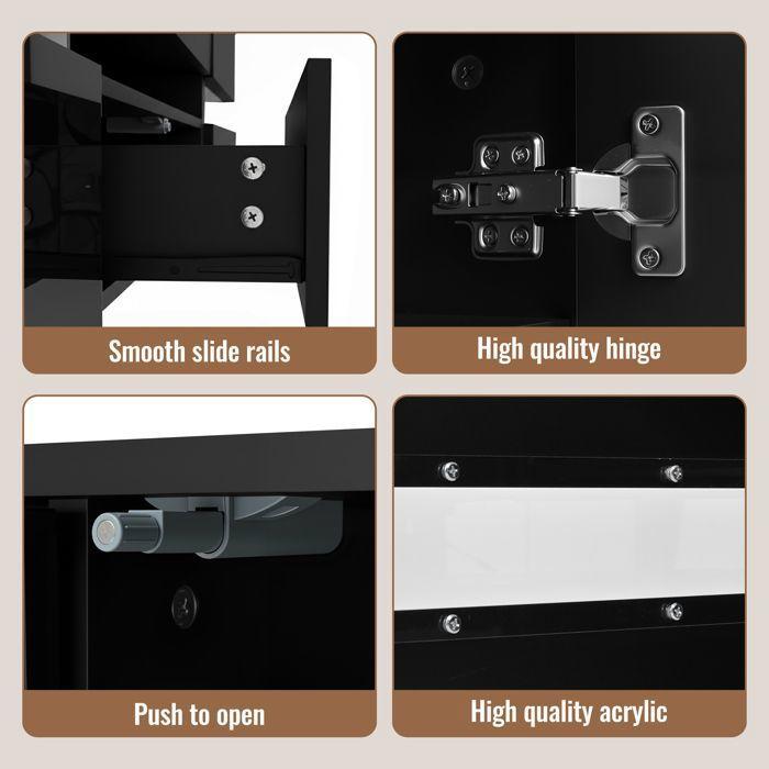 Meuble TV moderne noir brillant, avec éclairage LED, 2 portes, 1 tiroir, adapté à un téléviseur de 70 pouces, 160 x 39 x 45 cm