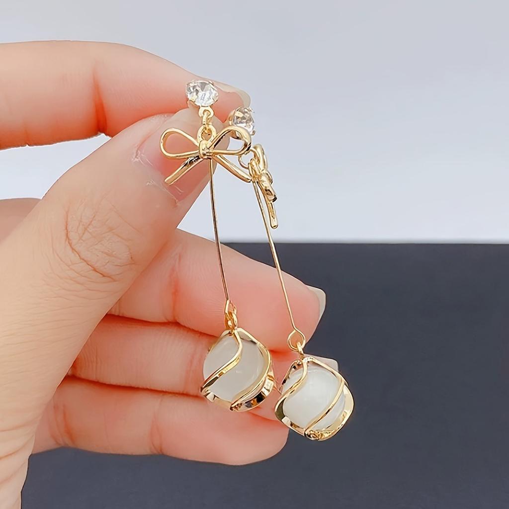 1 Pair Elegant Simple Tassel Earrings Exquisite Glass Beads Bow Knot Design Fashion Daily Accessories Women's Jewelry Earrings