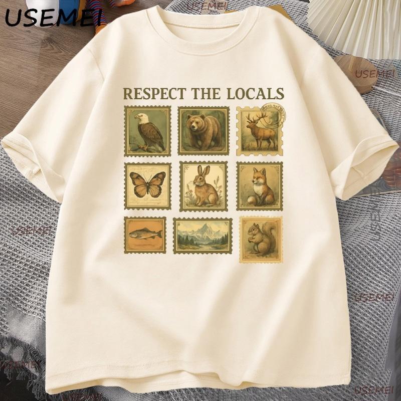 Respect The Local Wildlife TShirt Unisex Women Gift for Nature Lover T Shirt Animal Vintage Postage Tshirt Streetwear Male Tops