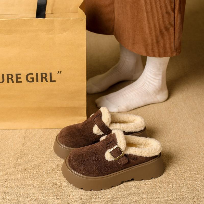 Thick-soled Bag Head Half Slippers for Women To Wear Winter New Fashion Lazy Plush Cotton Shoes