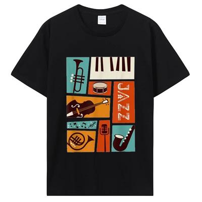 Jazz Snare Piano Muziek Band T-shirt Muzikant Saxofoon Trompet Muziekinstrument Grappig T-shirt Unisex Vrouwen Casual Streetwear