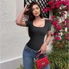 Women's Fashion Casual Solid Color Print Summer Spring Short Sleeve Square Collar Bodysuits