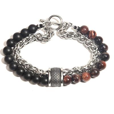 Bracciale da Uomo con Perline in Pietra Mappa Naturale e Acciaio Inossidabile - Gioielli di Moda Unici