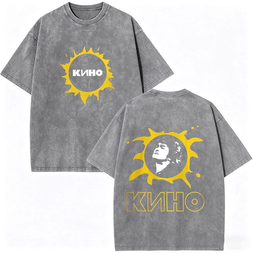 Legendary Russia Rock Band Viktor Tsoi Kino Vintage Washed Tshirts Men Women Clothing Fashion Oversized Cotton Casual T Shirt