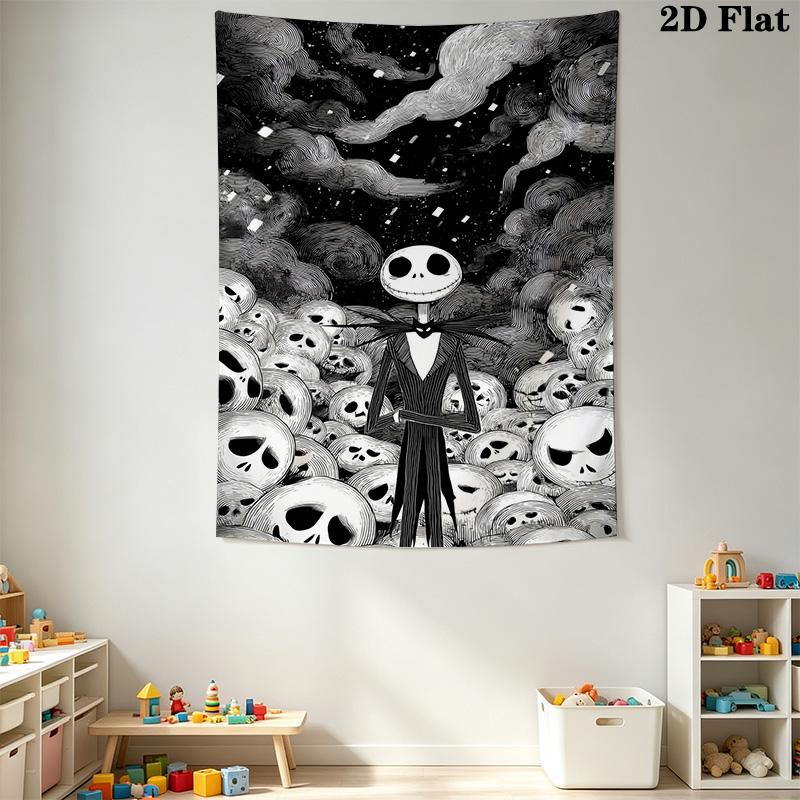 Jack Skellington'S Halloween Night Adventure Tapestry Fashion Print Wallmounted Atmospheric Background Cloth Background Cloth Wall Decoration
