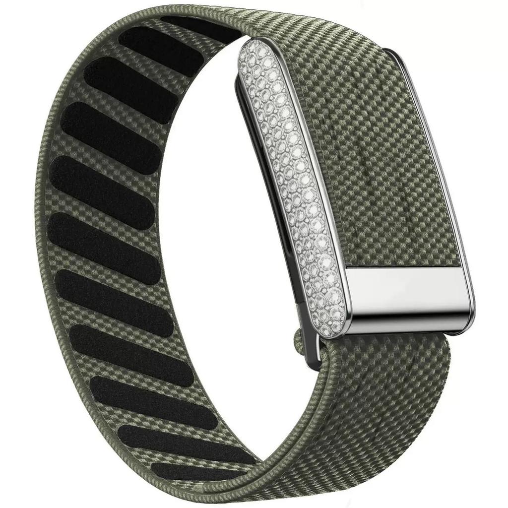 Diamond-Embedded For WHOOP 5.0 Straps Nylon Woven Elastic Casual Wristband with Full-Diamond Bright Silver Metal U-Frame for Whoop 5.0 MG Band