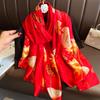 New silk scarf new silk satin printed shawl holiday fashion sunscreen long section simulation silk scarf