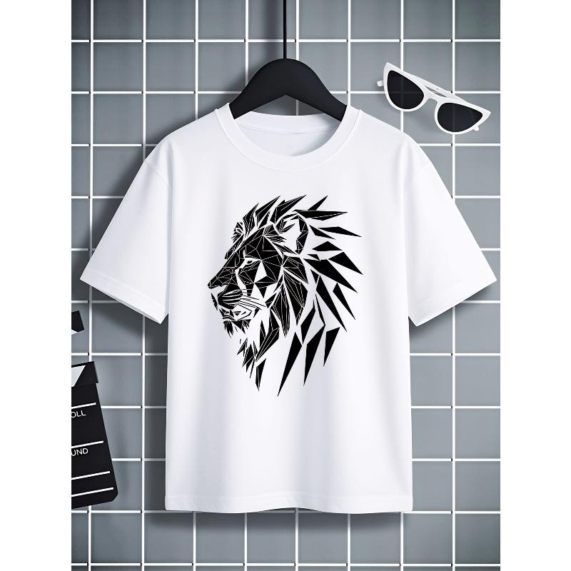 European sizes Boys  T-shirt Geometric Lion Head Design Pattern , Ideal for Outdoor Activities, Soft Knitted Top, Comfortable And Breathable 110 белый