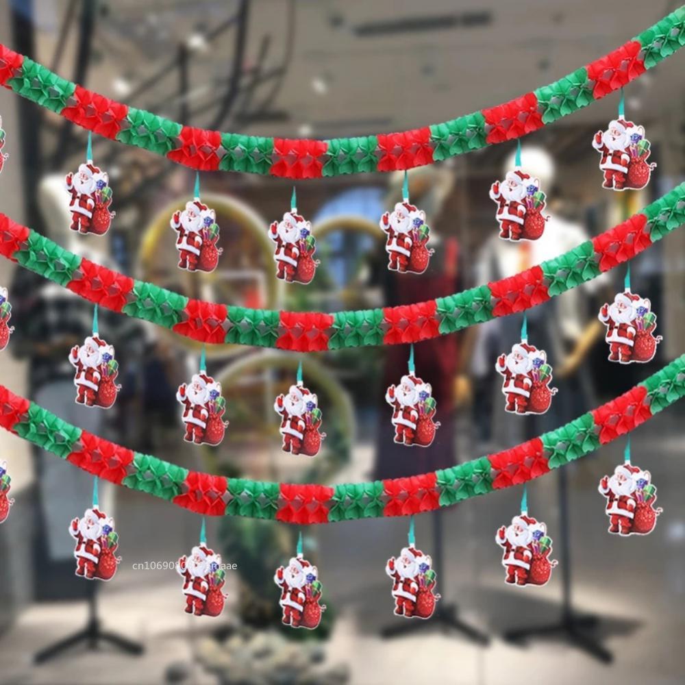 Christmas Banner Decoration Holiday New Year Party Honeycomb Paper Pull Flower Pendant Santa Ceiling Arrangement Decoration