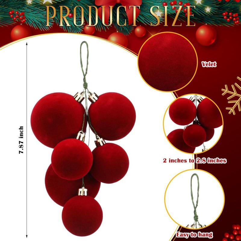 Wine Red Flocked Christmas Ball Ornaments Set Of 6 Tree Hanging Decor Holiday Party Home Festive Decoration