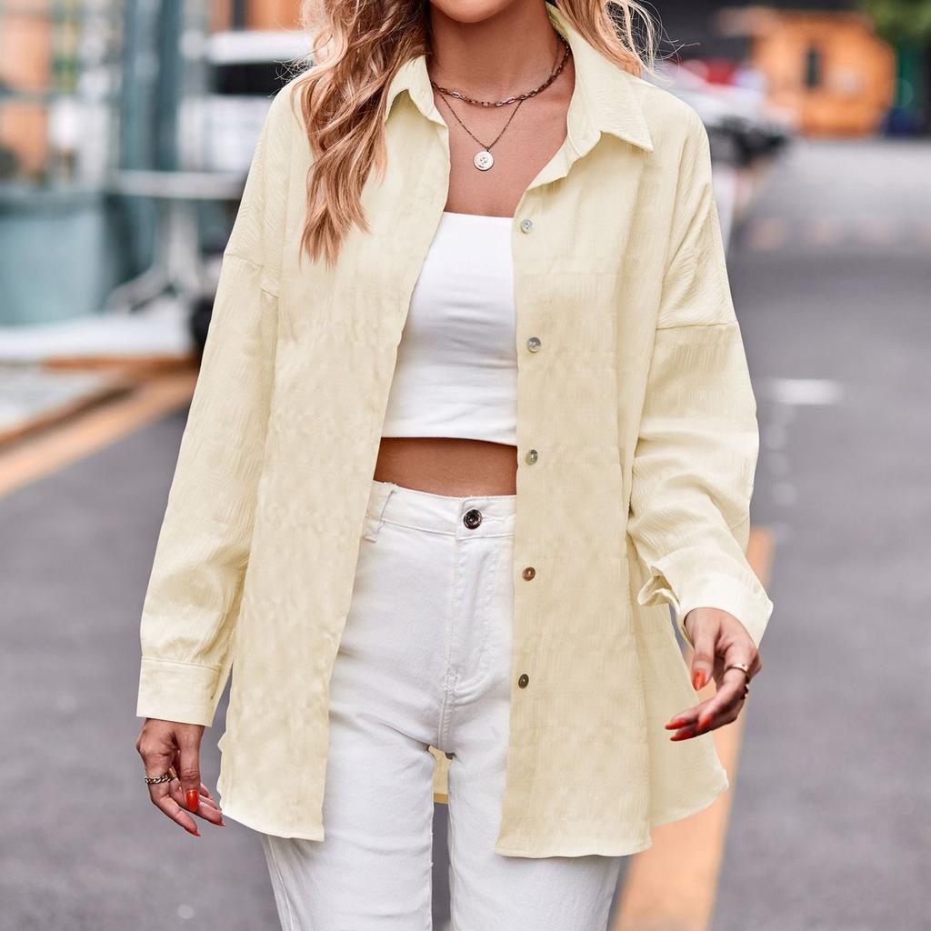 Women's Casual And Fashionable Bubble Loose Checkered Shirt Top Checkered Shirt Top