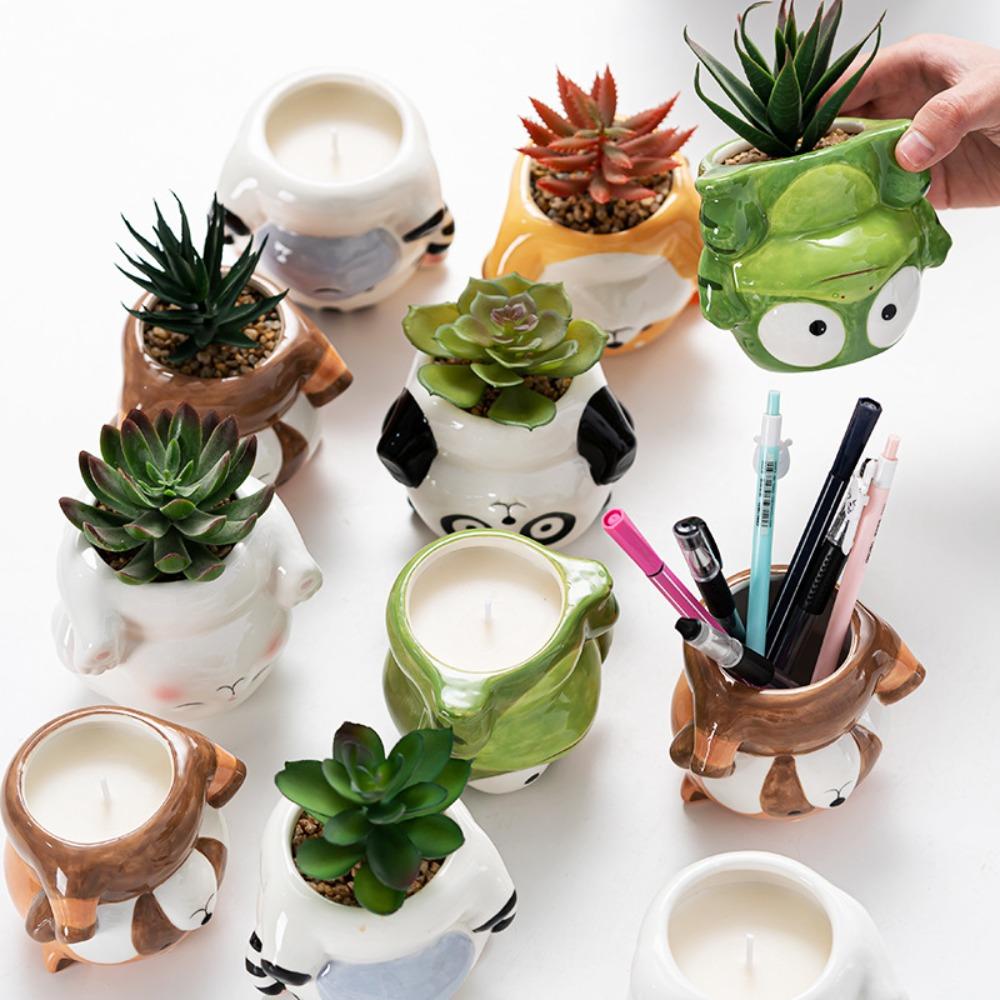 Süßer Keramik-Blumentopf mit Drainageloch Cartoon-Tier-Pflanzgefäß Pflanzenhalter Kleines Schreibtisch-Dekorationsobjekt Haus Bauernhaus