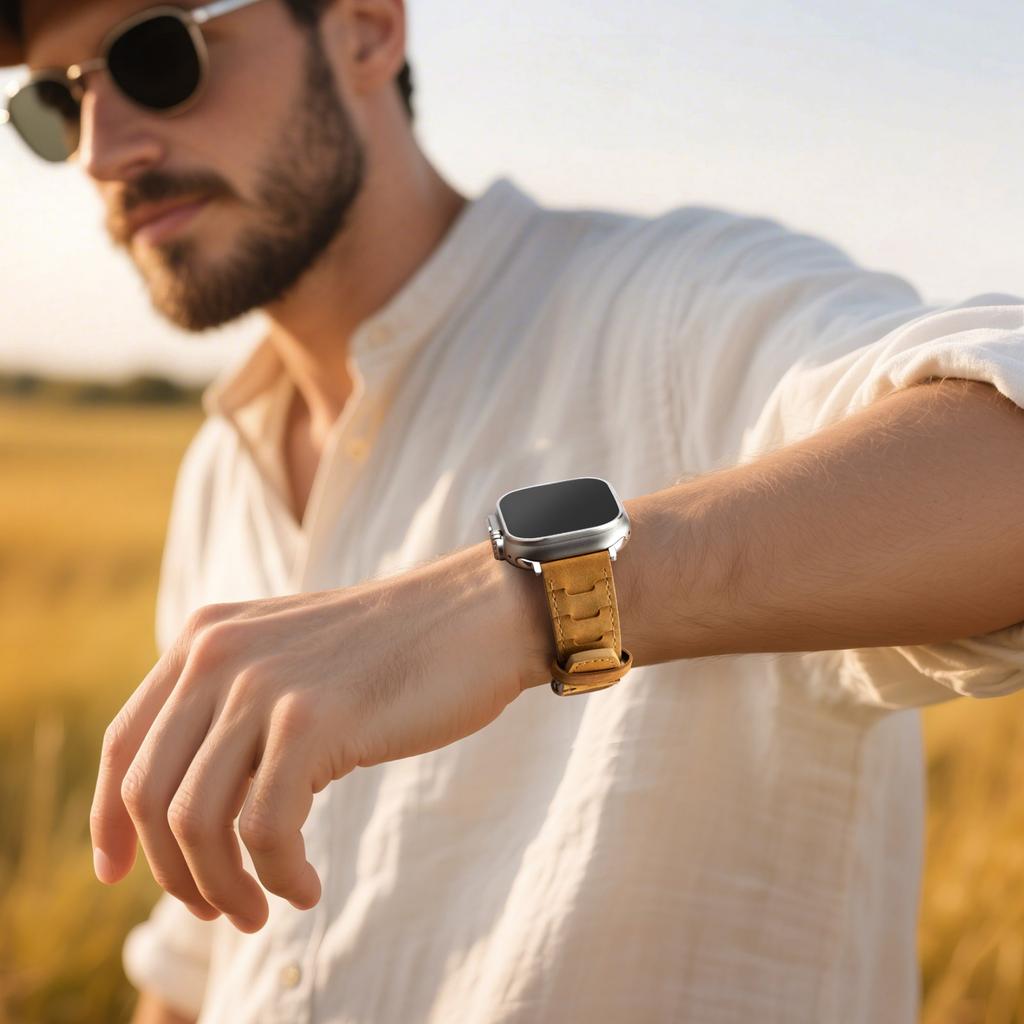 Band for Apple Watch Band 38/40/41/44/45/46/Ultra 2 49/42/44/45mm Skin Band Men leather watch strap for iwatch Series7 8 9 se645