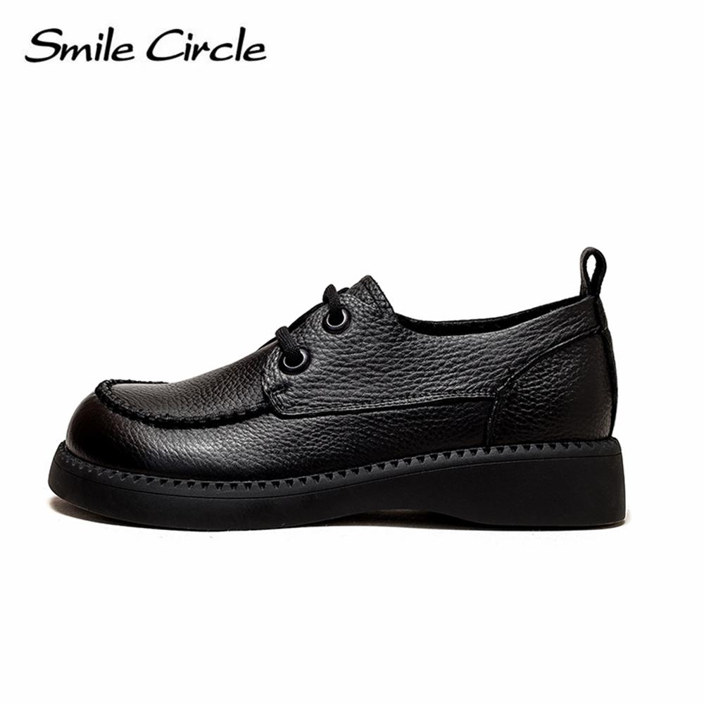 Damen-Schuhe aus Naturleder, klobige, flache Schuhe, zum Schnüren, modische Freizeitschuhe, niedrige Oberseite, runder Kopf, Damen-Arbeitsschuhe