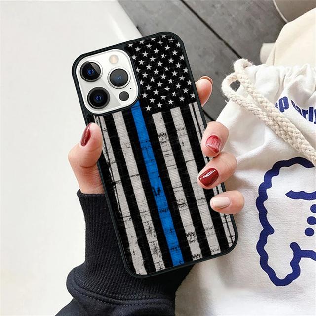 Police Thin Blue Line American Flag Phone Case Cover For iPhone 17 Air 15 16 Pro Max 14 13 12 11 Pro Max Plus