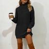 Women's Casual Turtleneck Color Knit Dress for Fall and Winter
