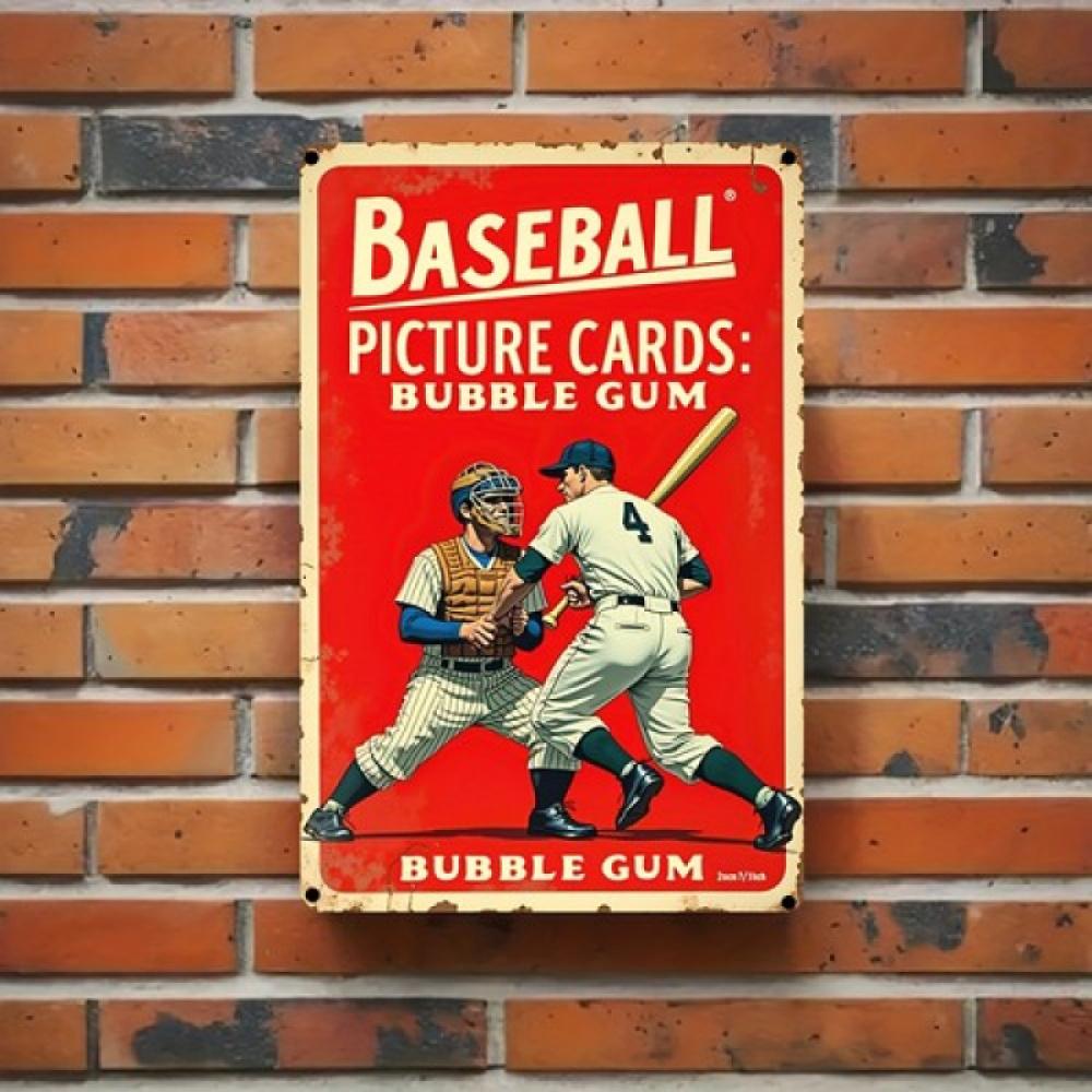 Vintage Baseball Bubble Gum Trading Cards Metal Tin Sign Wall Decor