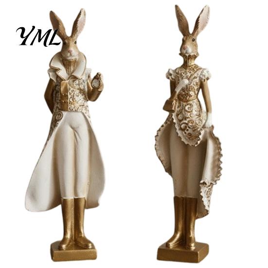 Durable Resin Crafts for Interior Vintage Mr & Mrs Rabbit Figurine, Dress Bunny Statues, Farmhouse Stylish Figurines Office Desk Country Tabletop