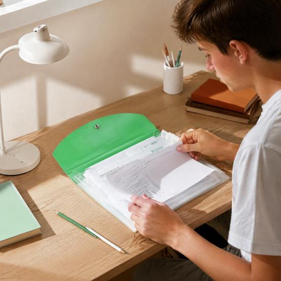 Expandable File Folder Document with Label Slot, Layered Design Waterproof PP Student Holder Envelope, Secure Rope Closure Organizer for Office