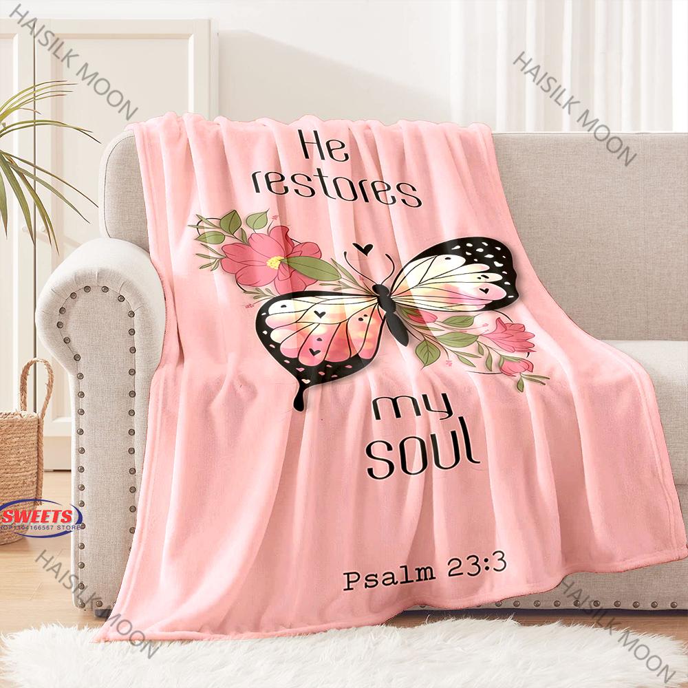 6 Size Christian Bible Psalm Flannel Art Blanket Sofa Bed Cover Four Season Soft Fluffy Quilt Blanket Flannel Throw Warm Gifts