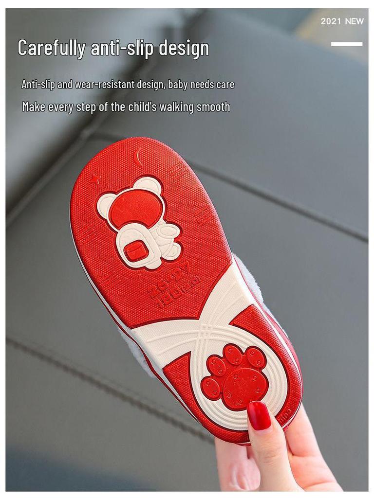 Waterproof Non-Slip Winter Warm Cotton Slippers with Velvet & PU Leather for Men, Women, & Kids