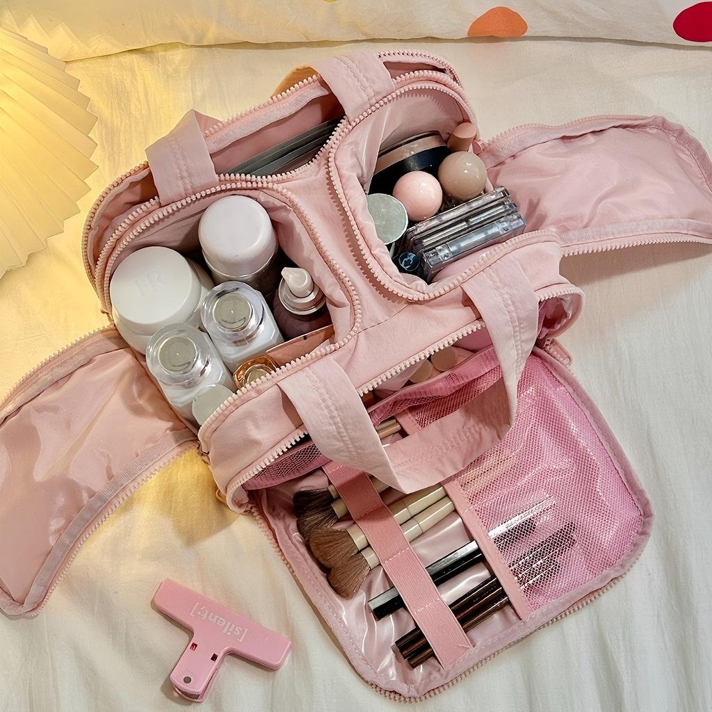 Women Large Capacity Stand Up Travel Makeup With Handle Multi Compartment Toiletry Bag Skincare Medicine Storage Portable Daily