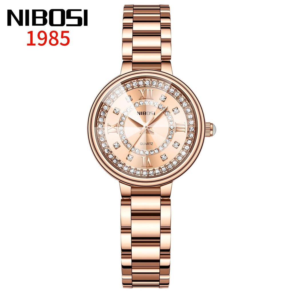 NIBOSI Diamond Dial Quartz Watch for Women Fashion Elegant Ladies Watches Stainless Steel Waterproof Women's Wristwatch