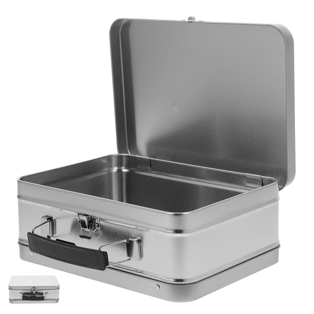 Food Containers Lunch Tin Cookie Tins with Lids Metal Boxes Storage Holder Silver Bento